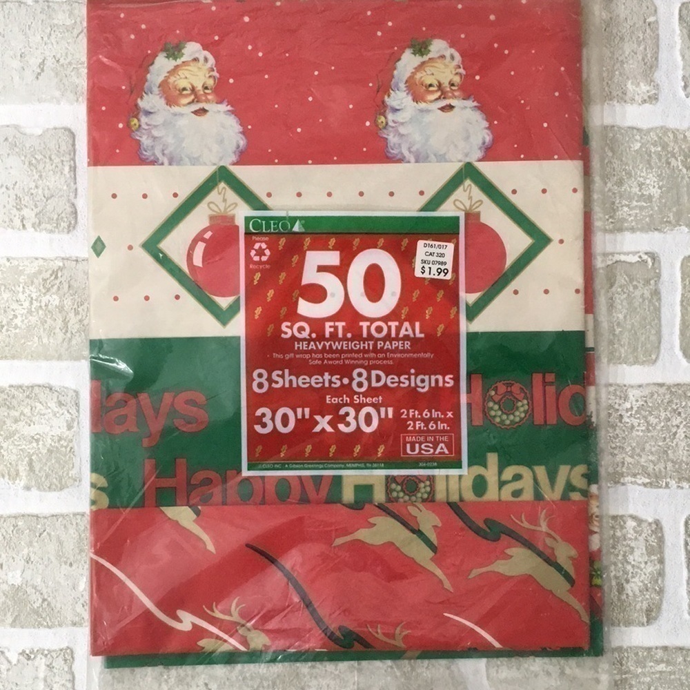 𝅺VINTAGE Christmas Gift Wrap Gibson Greetings 50sq.ft.